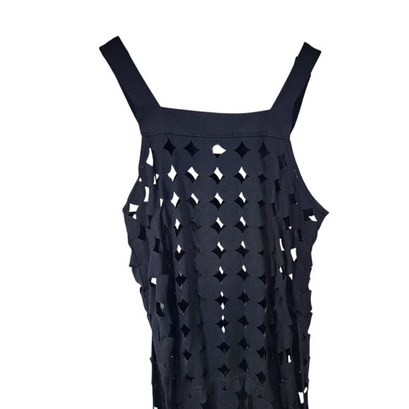 Anthropologie Black Geometric Cutout Fringe Tunic One Size Polyester‎ & Rayon - Picture 5 of 12
